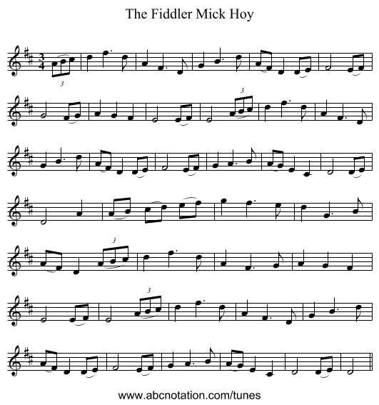 The Fiddler Mick Hoy - staff notation