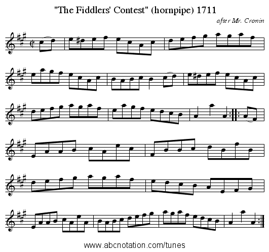 The Fiddlers' Contest (hornpipe) 1711 - staff notation
