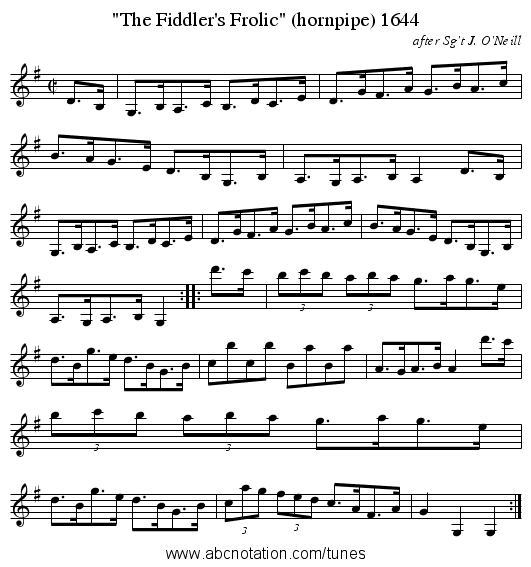 The Fiddler's Frolic (hornpipe) 1644 - staff notation