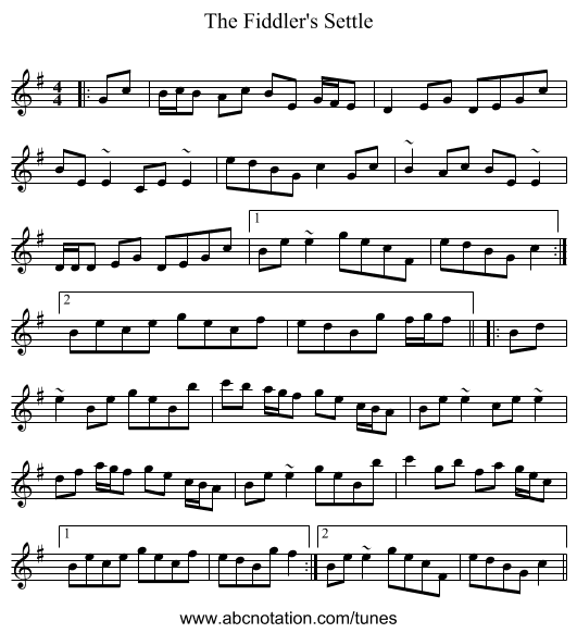 The Fiddler's Settle - staff notation
