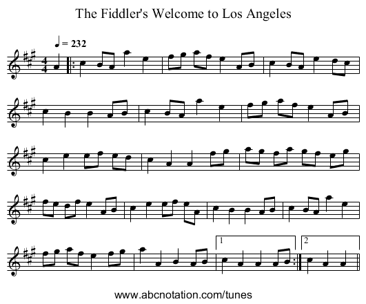 The Fiddler's Welcome to Los Angeles - staff notation