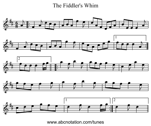 The Fiddler's Whim - staff notation