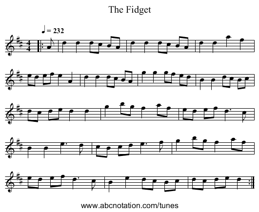 The Fidget - staff notation