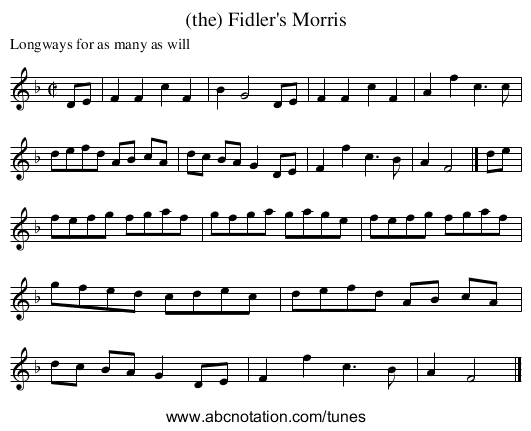 (the) Fidler's Morris - staff notation