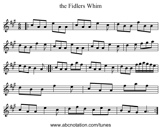 the Fidlers Whim - staff notation