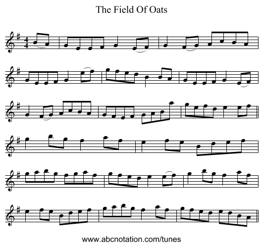 The Field Of Oats - staff notation