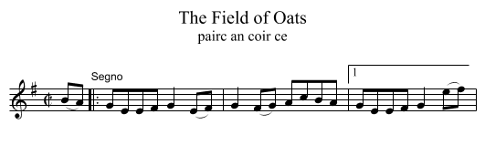 The Field of Oats - staff notation