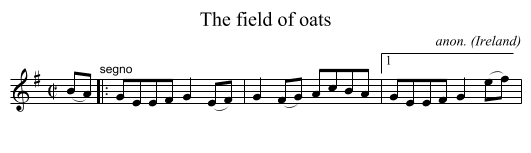 The field of oats - staff notation