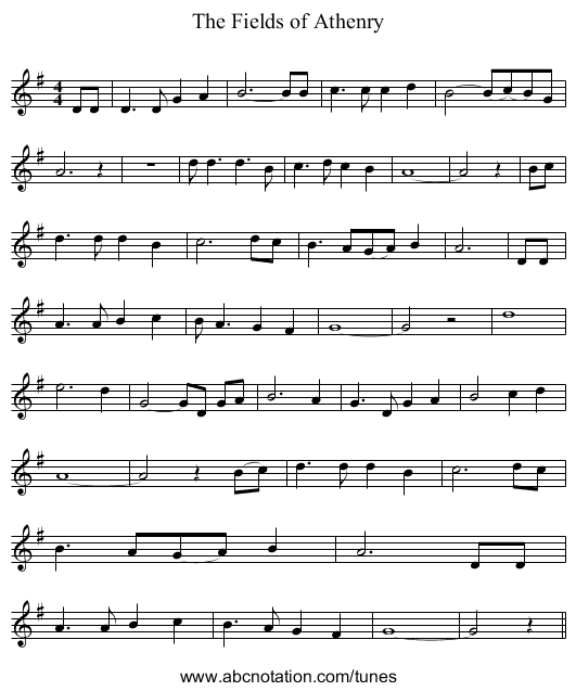 The Fields of Athenry - staff notation