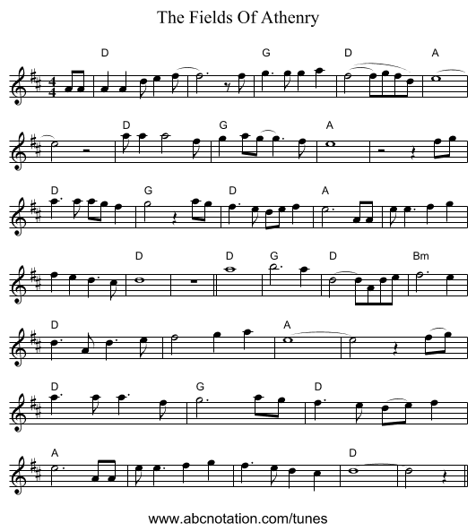 The Fields Of Athenry - staff notation