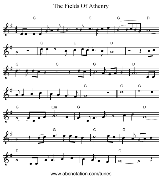 The Fields Of Athenry - staff notation