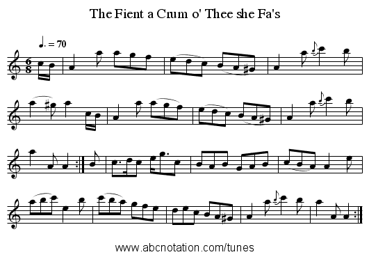 The Fient a Crum o' Thee she Fa's - staff notation
