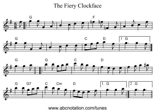 The Fiery Clockface - staff notation