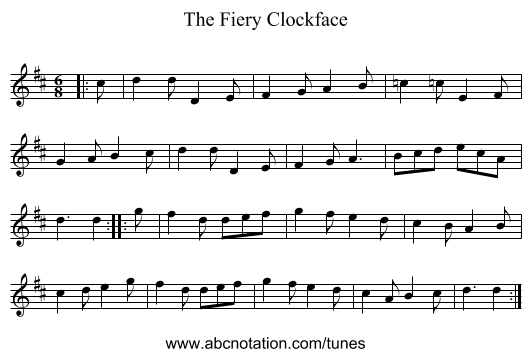The Fiery Clockface - staff notation