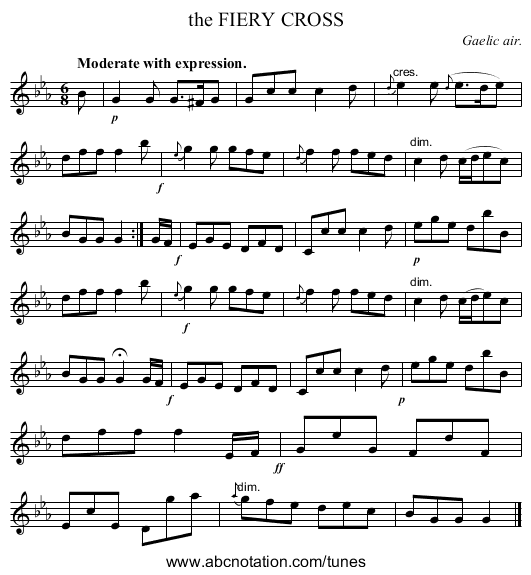 the FIERY CROSS - staff notation