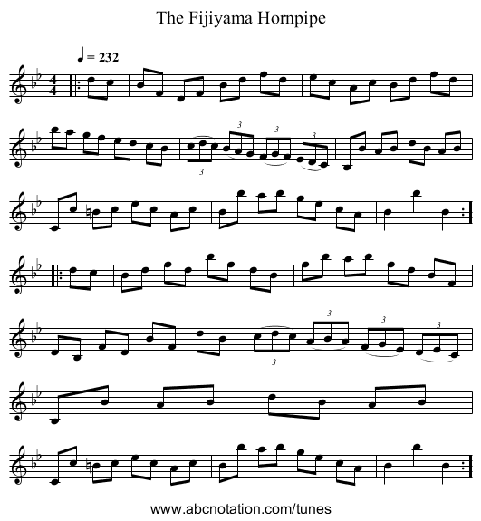 The Fijiyama Hornpipe - staff notation