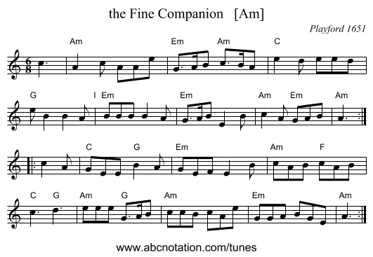 the Fine Companion   [Am] - staff notation