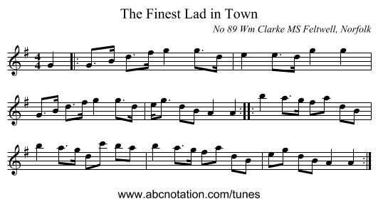 The Finest Lad in Town - staff notation