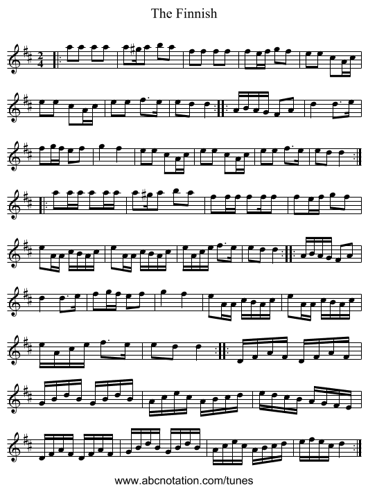 The Finnish - staff notation