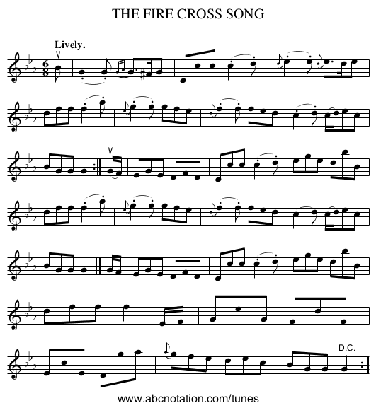 THE FIRE CROSS SONG - staff notation