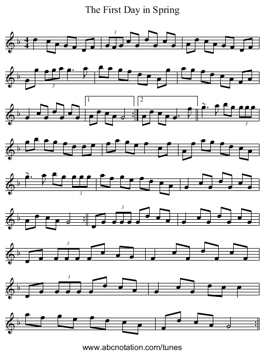 The First Day in Spring - staff notation