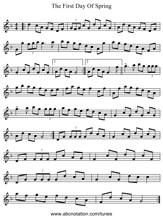 The First Day Of Spring - staff notation