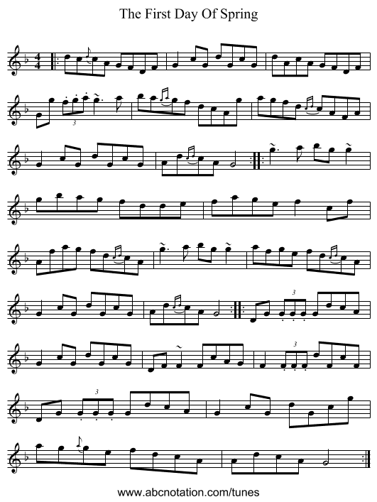 The First Day Of Spring - staff notation