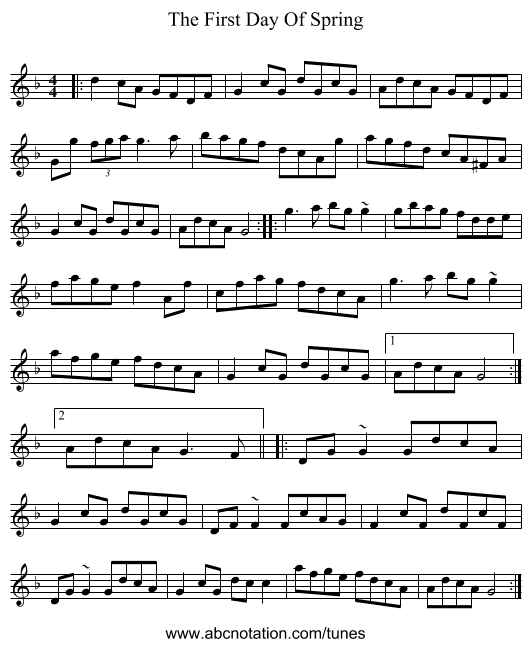 The First Day Of Spring - staff notation