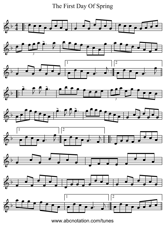 The First Day Of Spring - staff notation