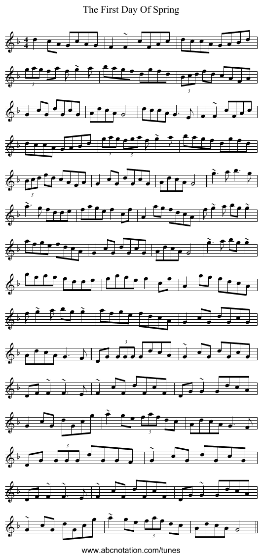 The First Day Of Spring - staff notation