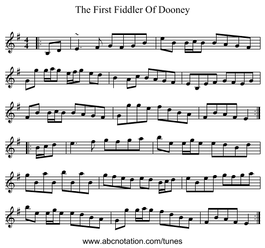 The First Fiddler Of Dooney - staff notation