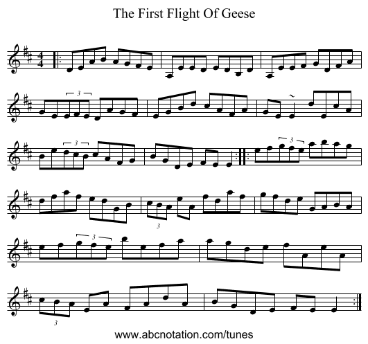 The First Flight Of Geese - staff notation