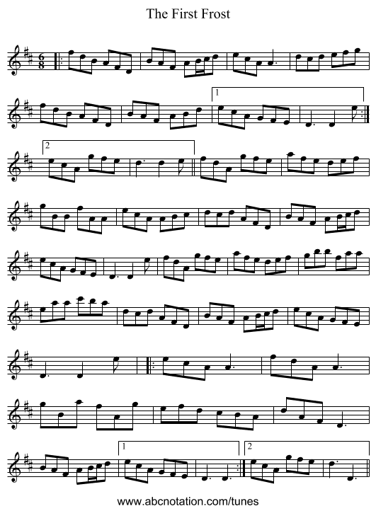 The First Frost - staff notation