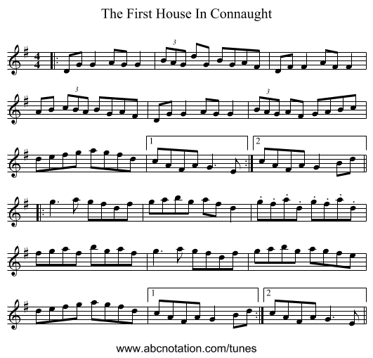 The First House In Connaught - staff notation