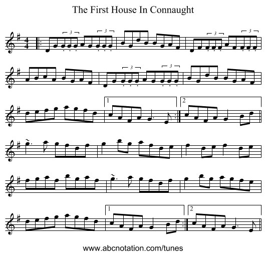 The First House In Connaught - staff notation