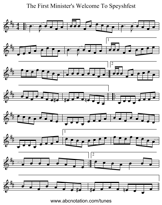 The First Minister's Welcome To Speyshfest - staff notation