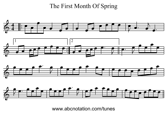 The First Month Of Spring - staff notation