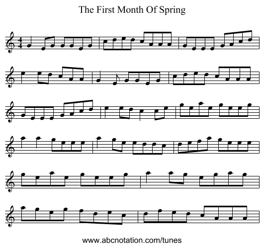 The First Month Of Spring - staff notation