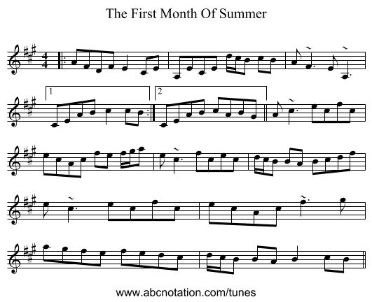 The First Month Of Summer - staff notation