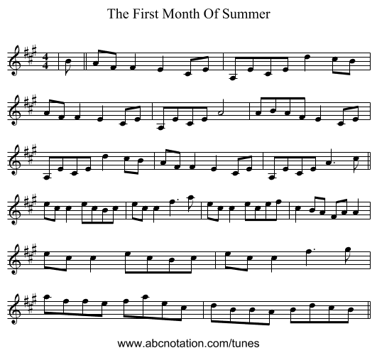 The First Month Of Summer - staff notation