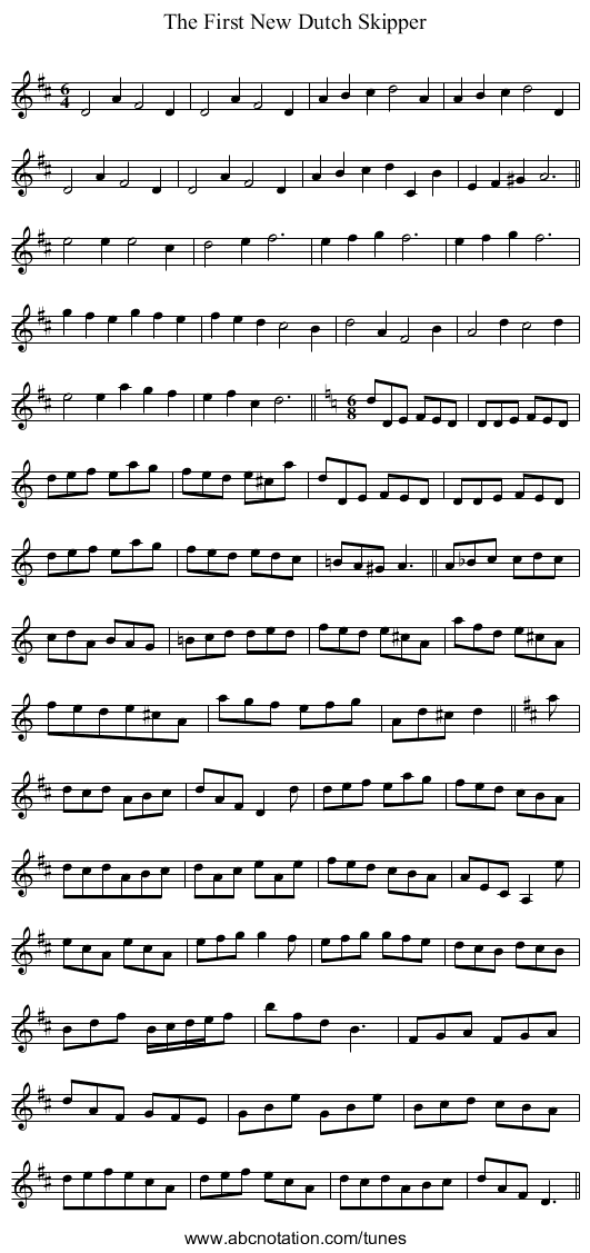 The First New Dutch Skipper - staff notation