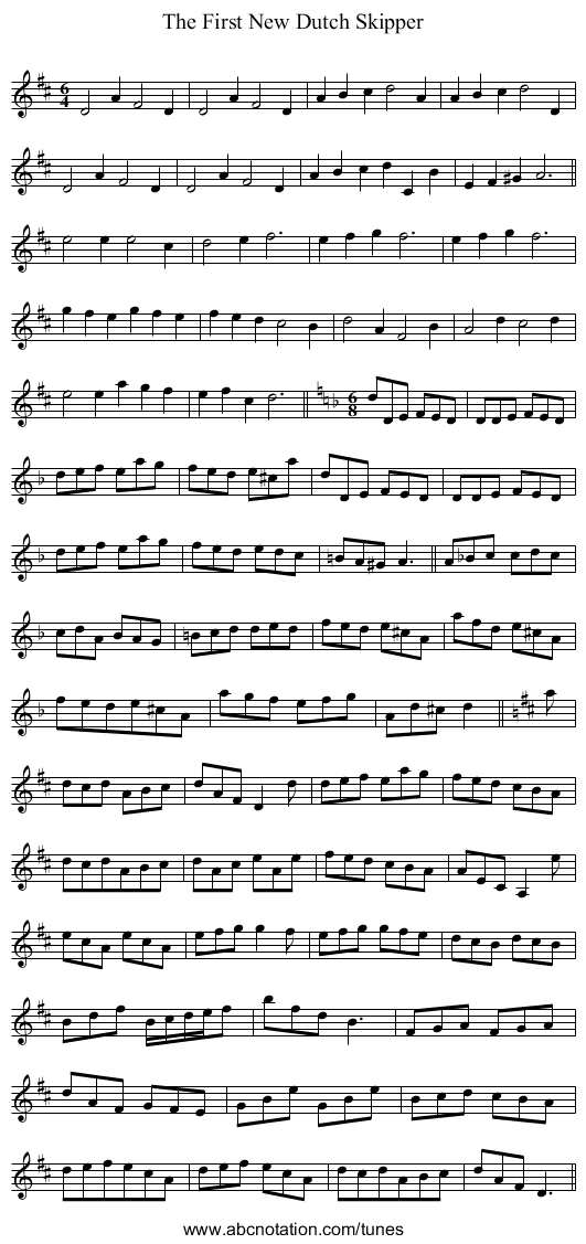 The First New Dutch Skipper - staff notation