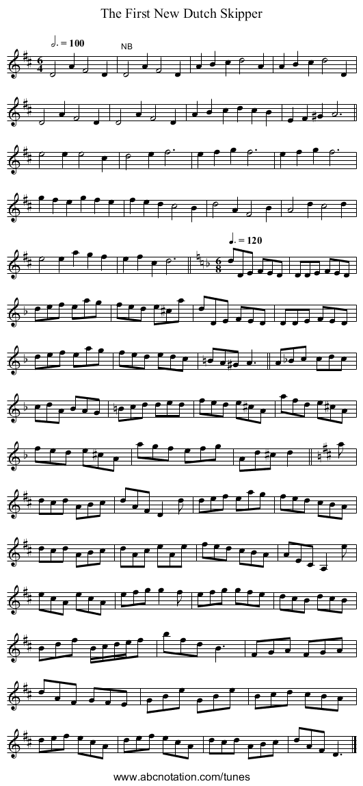 The First New Dutch Skipper - staff notation