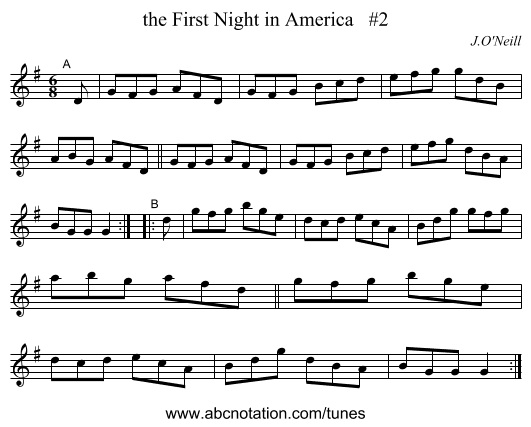 the First Night in America #2 - staff notation