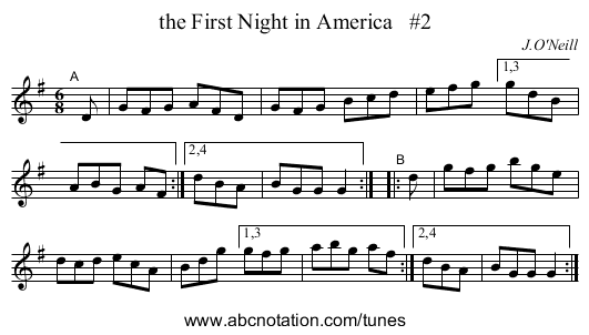 the First Night in America   #2 - staff notation