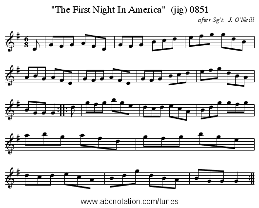The First Night In America (jig) 0851 - staff notation