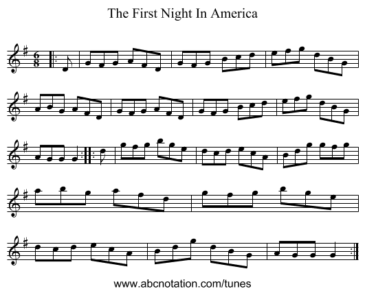 The First Night In America - staff notation