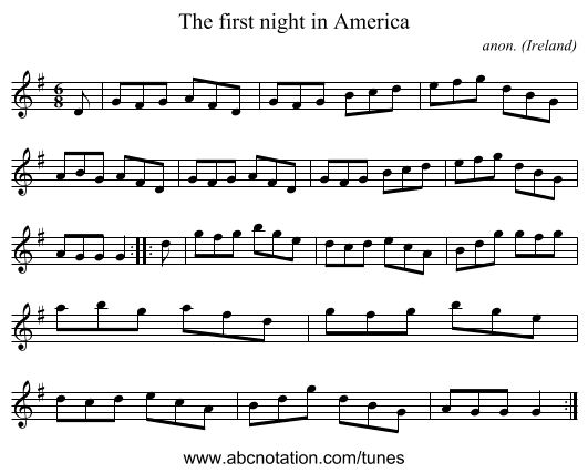 The first night in America - staff notation