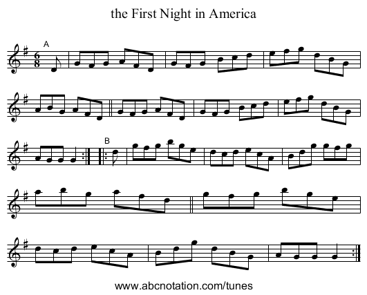 the First Night in America - staff notation