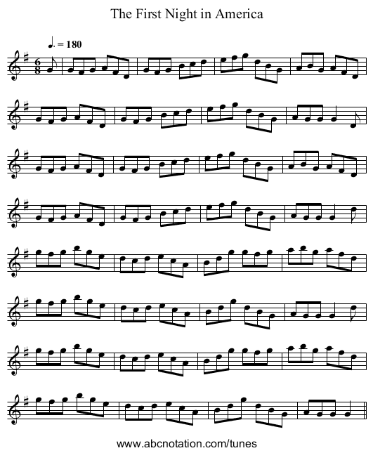 The First Night in America - staff notation
